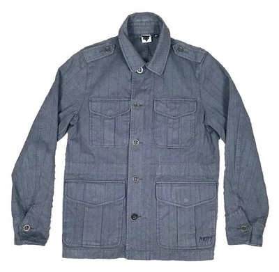Men's L Large Utility Denim Jacket RUSTY Surfwear Grey Button Up Collared        - image 1 of 4