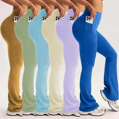 Women's Flare Leggings High Waisted Tummy Control Bootcut Yoga Pants with Pocket - Image 1 of 4
