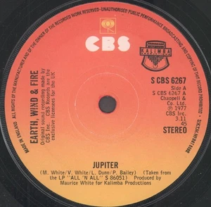 Earth Wind and Fire Jupiter 7" vinyl UK Cbs 1977 SCBS6267 - Picture 1 of 2