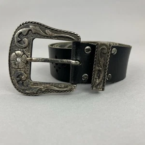 Dorothy Perkins VTG Black Leather Cowboy Y2K Boho Belt Size L 46" Long Length - Picture 1 of 16