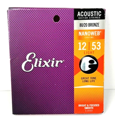 Elixir 吉他弦 80/20 青铜 Nanoweb 原声 6 弦灯规 12-53 — 第 1/4 张图片