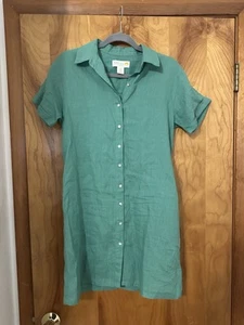 C & C California Women’s XS Linen Shirt Dress Button Up Front Green Short Sleeve - Picture 1 of 3