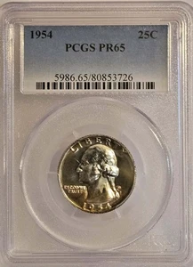 Washington 1954 plata cuarto prueba gema graduación profesional Pr65 Philadelphia Mint Tonificación EE. UU. - Imagen 1 de 5
