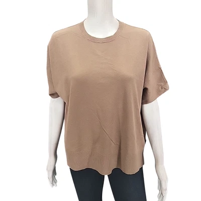 Espléndido suéter pulóver de gran tamaño de manga corta para mujer talla pequeña tostado Foto 1 de 4