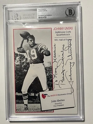 Johnny Unitas Baltimore Colts auto encapsulated photo Beckett Authenticated Slab - Image 1 of 4