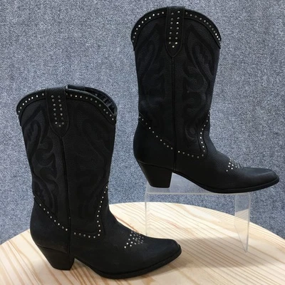 Botas occidentales Oak Tree Farms para mujer 6 negras punta almendra de cuero bloque Foto 1 de 4