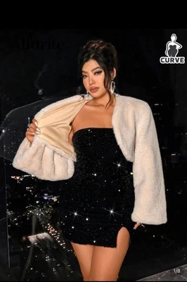 Chaqueta de fiesta corta mullida bolero encogimiento de hombros talla grande - marfil/albaricoque talla 18 (3XL) Foto 1 de 4