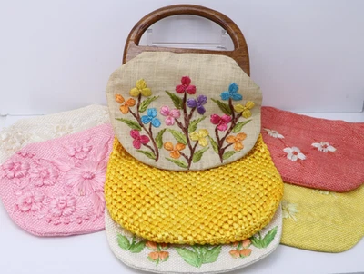 BOHO Mid Century Rafia Paja 7 piezas Intercambiable Verano Tropical Bolso de Mano Conjunto Foto 1 de 4