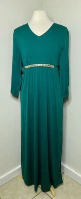 Maxi Vestido KOH KOH Para Mujer Elegante Cuello en V Ala de Murciélago Caftán Verde Esmeralda XL   Foto 1 de 4