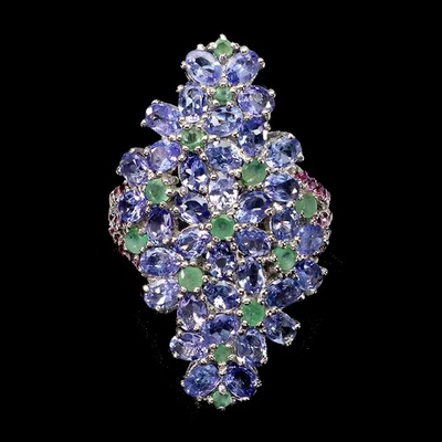 Кольцо из стерлингового серебра 925 пробы с овальным кианитом изумрудом родолитом драгоценным камнем ювелирное изделие размер 8. - Изображение 1 из 4