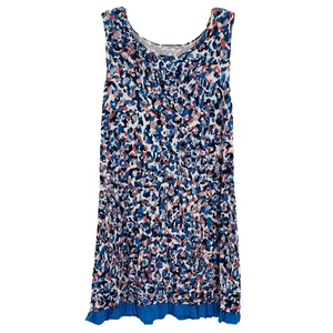 LOGO Lagen Blau Abstrakt Blumen Tank Top Rüschen Stretch Lori Goldstein M - Bild 1 von 11