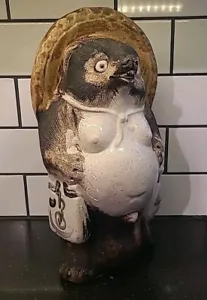Vintage 12" Japanese TANUKI Figurine Shigaraki Ware Pottery Raccoon Dog Statue - Picture 1 of 9