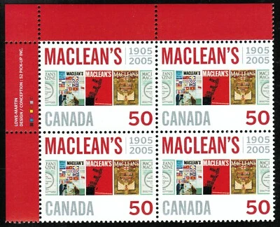 Canada sc#2104 McClean's Magazine, UL Imprint Block, Mint-NH - Image 1 of 2