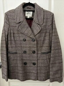 EUC Maralyn & Me Brown Plaid Peacoat Size XL - Picture 1 of 10