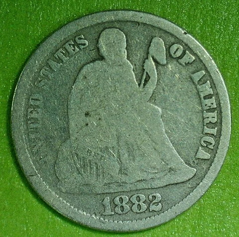 UNITED STATES--1882 CIRCULATED SITTING LIBERTY SILVER DIME KM#A92 Cover