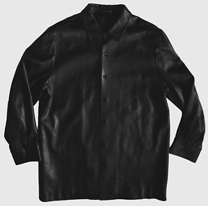 THEORY Black Leather Long Sleeve Button Front Acetate Lined Shirt Mens L