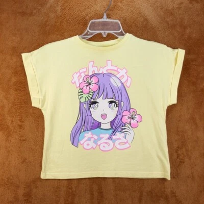 ZARA Top Girls Size 8 Yellow Pullover Graphic Anime Rolled Sleeve Boxy Tee - Image 1 of 4