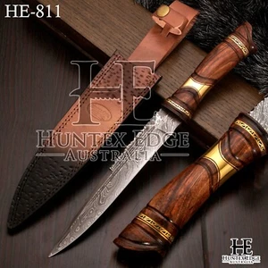 HUNTEX Handmade Damascus Blade, Rosewood Handle, 330 mm Long Bushcraft Knife - Picture 1 of 12
