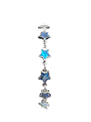 Blue MOP Abalone Shell Inlay Star Link Charm Bracelet 7 5/8" Celestial Silver - Image 1 of 4
