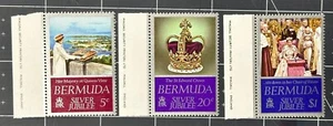 1977 Bermuda Queen Elizabeth 11 Silver Jubilee set of 3 mint stamps - Picture 1 of 1