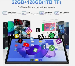 JUEDUR Tablet 10 Zoll Android 14 22GB RAM+128GB ROM (1TB TF) Octa-Core, 2.0Ghz g - Bild 1 von 9