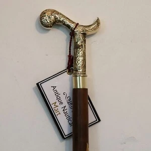 Vintage Brass Victorian Derby Head Handle Wooden Antique Walking Stick Cane Gift - Picture 1 of 3