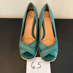 Nurture Antonia Espadrille Wedge Heels Peep Toe Green Leather Size 6.5 - Picture 1 of 4