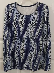 KIM ROGERS Women's Size M Multicolor Animal Print Long Sleeve Round Neck Top New - Picture 1 of 7