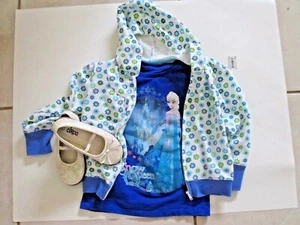 Disney Frozen Elsa Shirt & Faded Glory Hoodie Größe 5 & Schuhe 9 - Bild 1 von 10