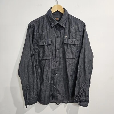 Volcom Jeans Havens Chambray Shirt Mens Size Medium Blue Button Up Long Sleeve - Image 1 of 4