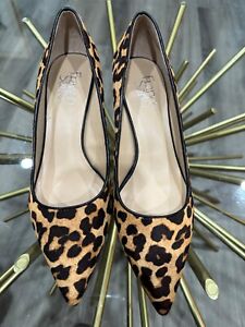 Franco Sarto Women's Pointed Toe Pumps, Leopard Haircalf Size 7.5