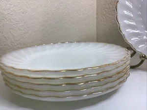 Anchor Hocking Fire King Milk Glass Swirl 7 " Salad Sandwich Plate Gold Rim USA - Picture 1 of 6