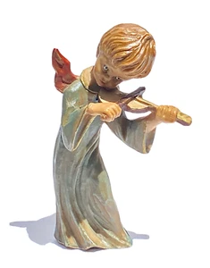 VTG Figurine Hand Carved Wood Nativity Angel Playing Violin Made in Italy 5 3/4" - Picture 1 of 7
