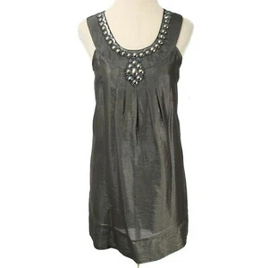 BANANA USA Brownish-Gray Metallic Embellish Neck Shift Dress Women's Size Large - Picture 1 of 4