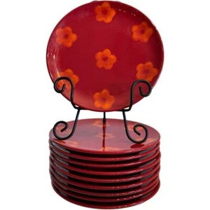 Set of 2 Waechtersbach Freestyle Paradise Salad Dessert Plate Red Flower Germany - Picture 1 of 16