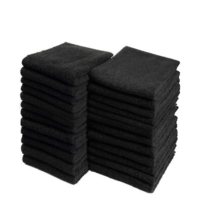 Salon Towels 100% Cotton Towel Pack Of 12 Black Spa Towel in 16x27 inches. - Image 1 of 4