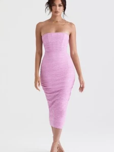 House of CB TANA PINK STRAPLESS CORSET MIDI DRESS - Picture 1 of 6