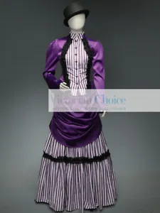 Victorian Edwardian Purple Striped Bustle Dress Riding Habit Downton Abbey  139 - Picture 1 of 7