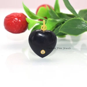925 Silver Heart Charm Pendant Natural Black Onyx Heart Pendant Gemstone Pendant - Picture 1 of 4