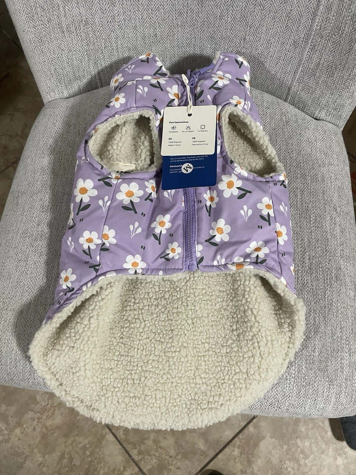 Acogedor chaleco polar reversible Sniff & Bark púrpura margarita talla mediana Foto 1 de 2