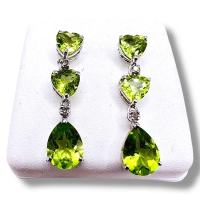 14k White Gold Peridot Diamond Drop Dangle Post Earrings 3gr -1694 - Image 1 of 4