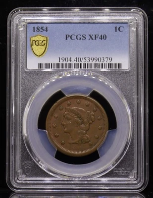 1854 1C Braided Hair Cent PCGS XF40 - Image 1 of 4