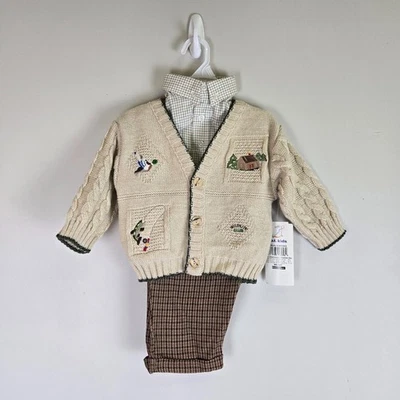 BT KIDS NWT Size 12m 3-piece Outfit Embroidered Wildlife Club Cardigan Top Pants - Image 1 of 4
