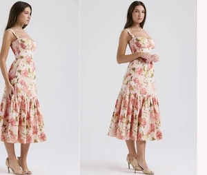 House of CB Elia Ivory Floral Midi Dress Size S (8-10) Worn Once & Dry Cleaned - Picture 1 of 12