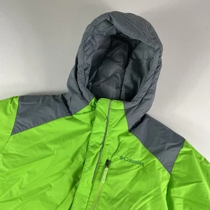 Columbia Jacket BOYS LARGE Green Gray Puffer Softshell Hooded Full Zip Nylon - Picture 1 of 12