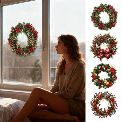 1 Sheet Christmas Window Stickers Garland Window Christmas Wreath,11.81x11.81" - image 1 of 4