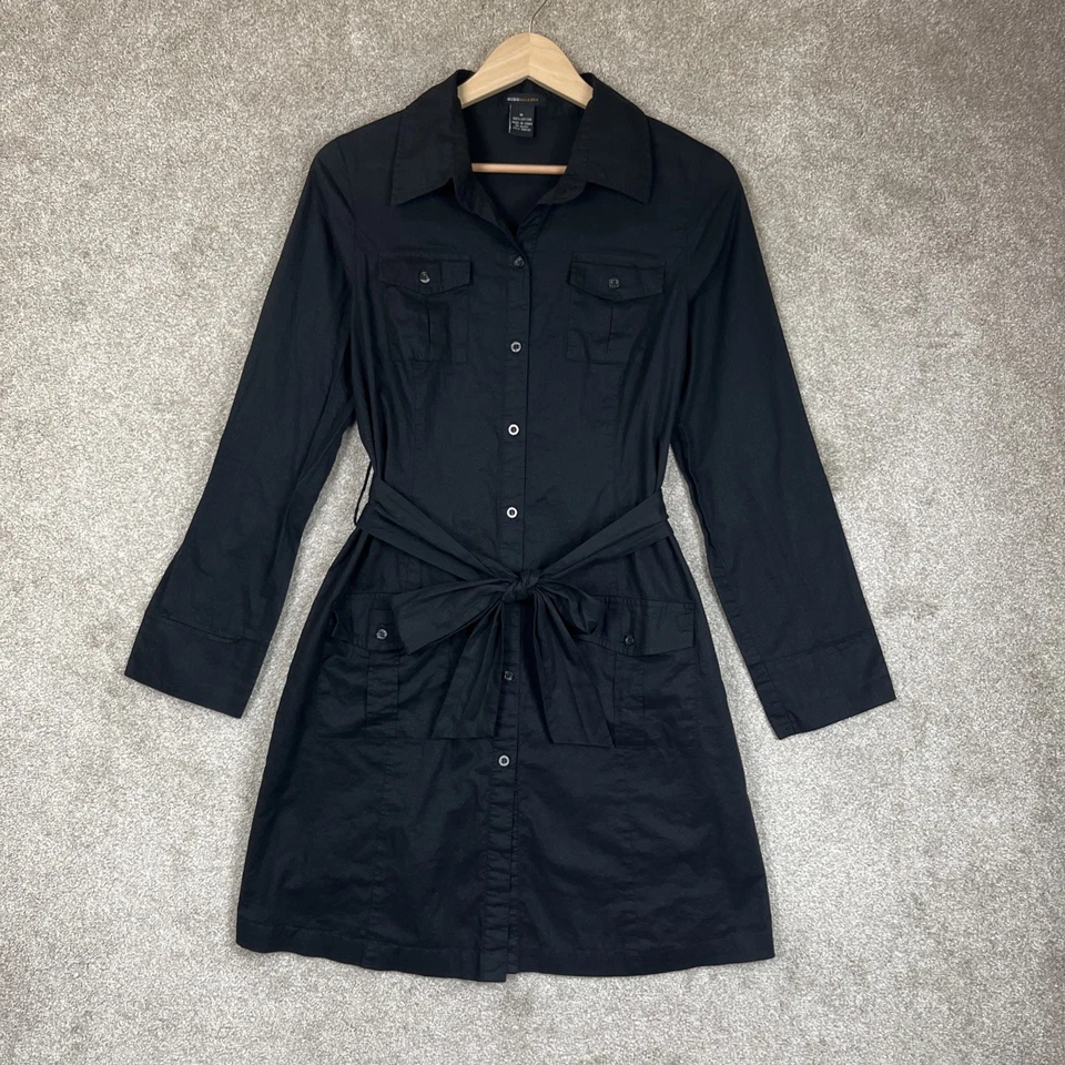BCBG Maxazria 衬衫连衣裙女式中号黑色棉腰带纽扣前襟 - 3939 — 第 1/4 张图片
