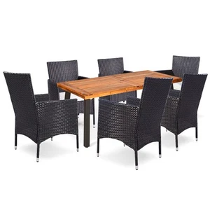Patiojoy 7PC Acacia Wood Wicker Furniture Set Patio Modern Dining Set w/Cushions - Picture 1 of 6