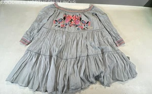 Free People Sunbeams Floral Embroidered Boho Off Shoulder Tiered Mini Dress Sz L - Picture 1 of 8