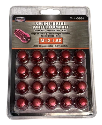 Juego de bloqueo de rueda Dorman 711-355L rosa con transmisión estriada (M12-1.50) - 20 tuercas y 1 llave Foto 1 de 4